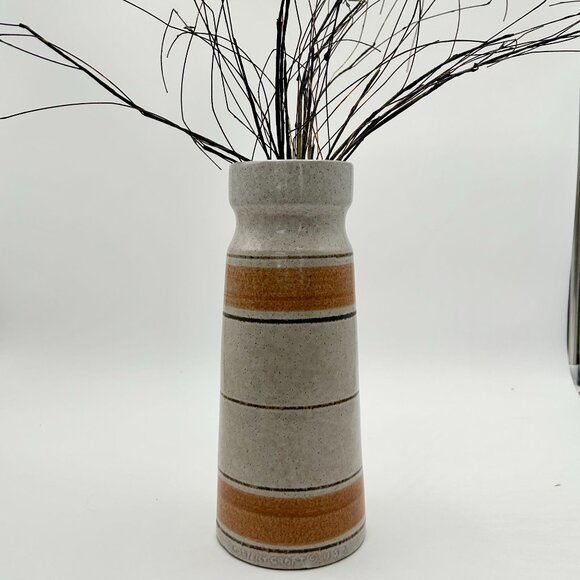 Vintage Pottery Craft Vase With Orange & Brown Stripes - Picture 6 of 6